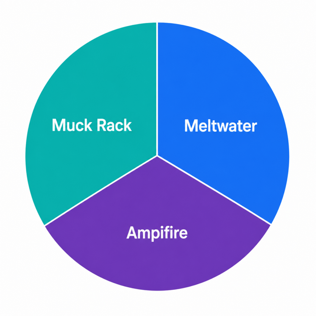 Pie chart divided into three sections labeled Muck Rack, Meltwater, and Ampifire.