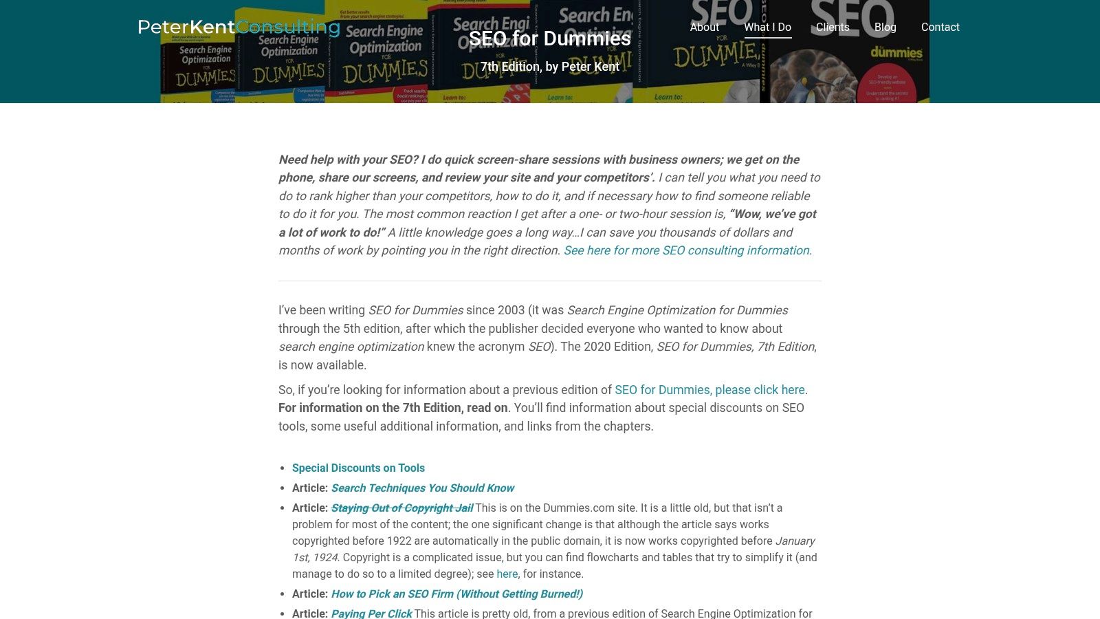 SEO For Dummies (7th Edition), Peter Kent (Wiley)