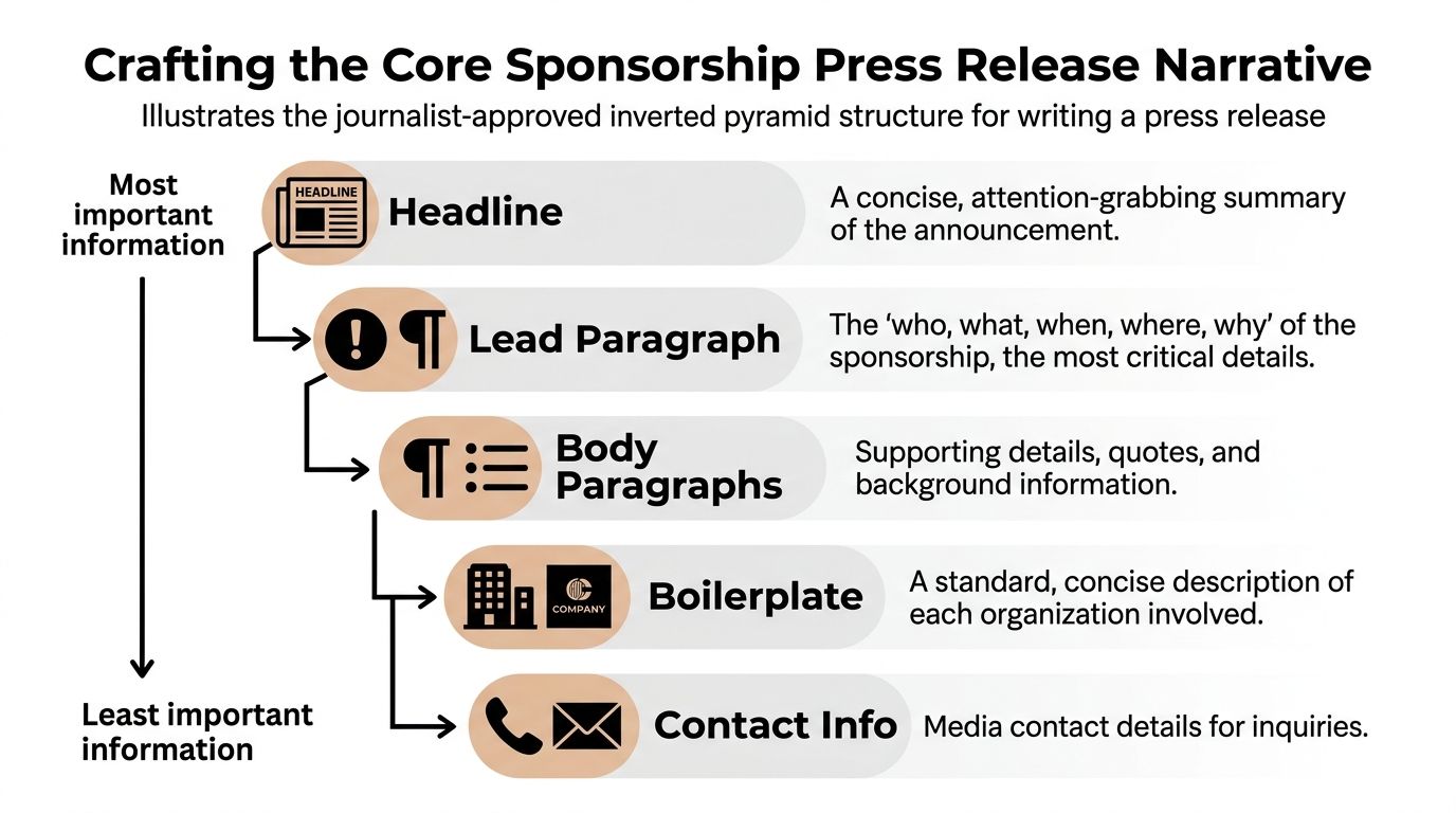 A diagram illustrating the inverted pyramid structure for crafting a professional sponsorship press release announcement.